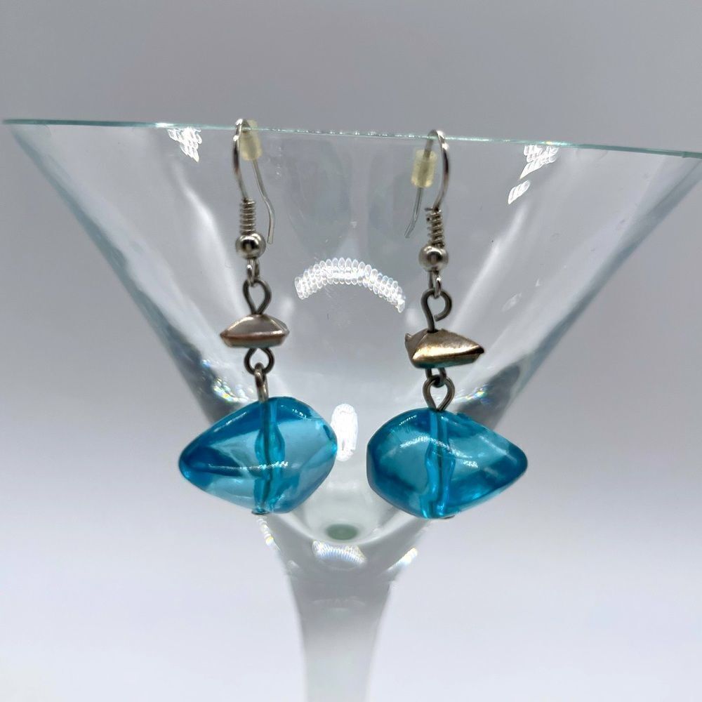Crystal Glass Dangle Earrings in Silver Tone Accent